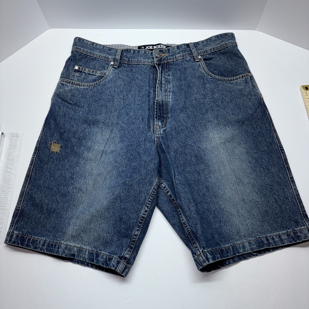 Vintage Y2K‎ Joe Boxer 8 Ball Dark Wash Baggy Denim Skater Jean Shorts 36" Waist